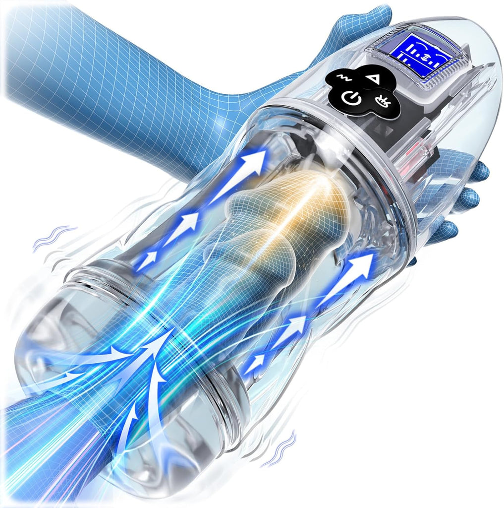 Automatic Male Masturbator Male Sex Toy, Penis Stroker with 10 Vibrating & 7 Sucking & Sexy Moaning & Full Transparent Design, Pocket Pussy Stroker with 3D Textured Adult Sex Toys for Men Masturbation