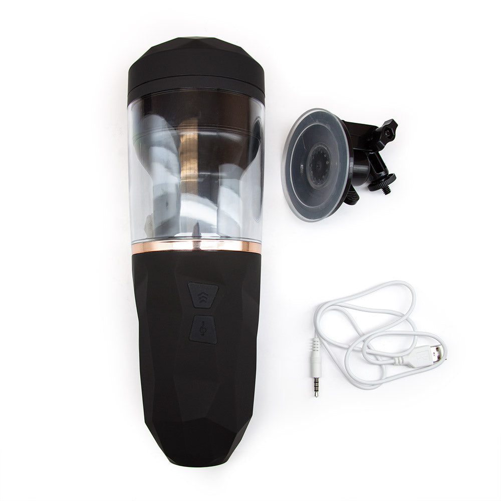 Stroking masturbator with suction cup